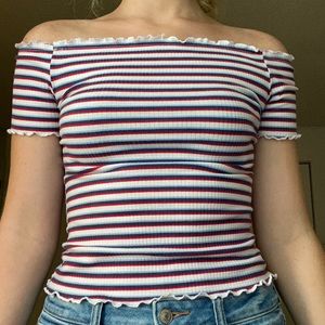 red white and blue off the shoulder top